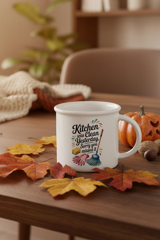 Kitchen Was Cleaned Baskılı Enamel Görünümlü Seramik Vintage Kupa Bardak