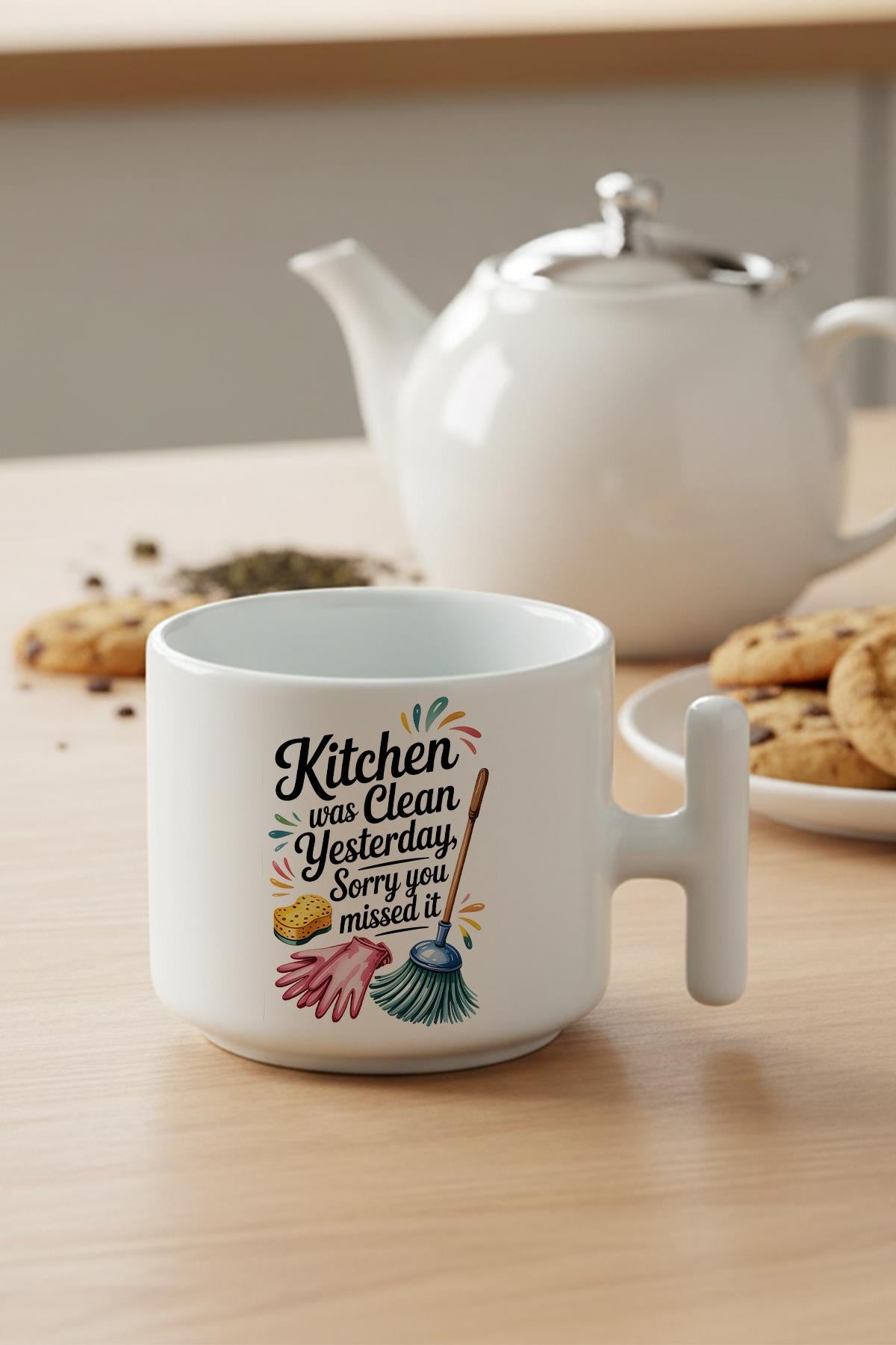 Kitchen Was Cleaned Baskılı Hediyelik T Kulplu Latte Fincanı Kupa Bardak