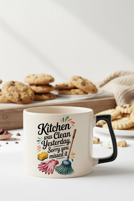 Kitchen Was Cleaned Baskılı Siyah D Kulplu Kupa Bardak