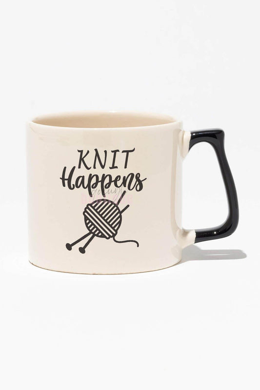 Knıt Hapens Baskılı | Örgü Anneye Hediye | Siyah Kulplu Modern Seramik Kupa