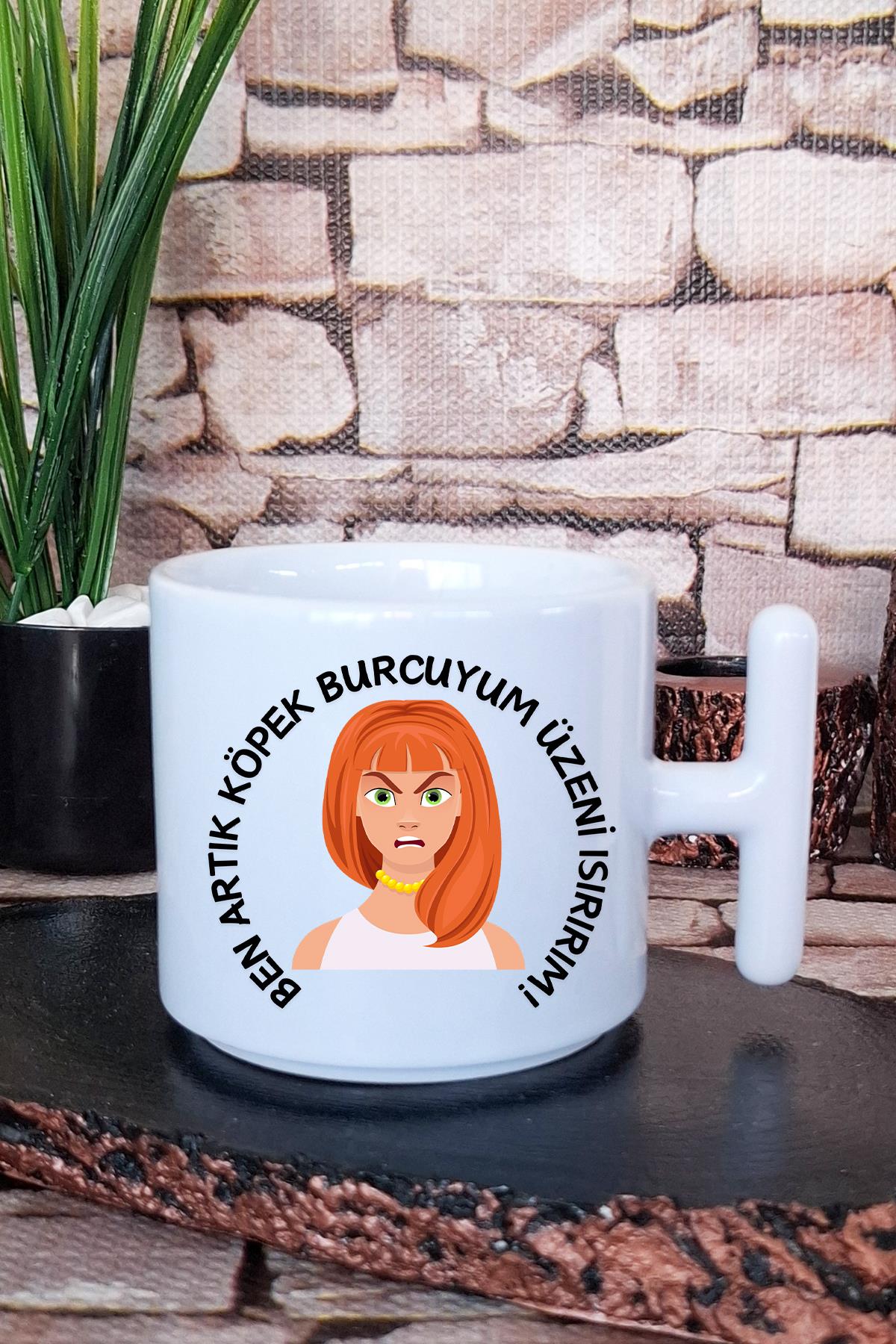 Köpek Burcu Kadın Baskılı Eğlenceli Komik Hediyelik T Kulplu Latte Fincanı Kupa Bardak