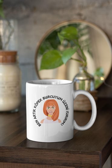 Köpek Burcu Kadın Baskılı Eğlenceli Komik Hediyelik Beyaz Kupa Bardak