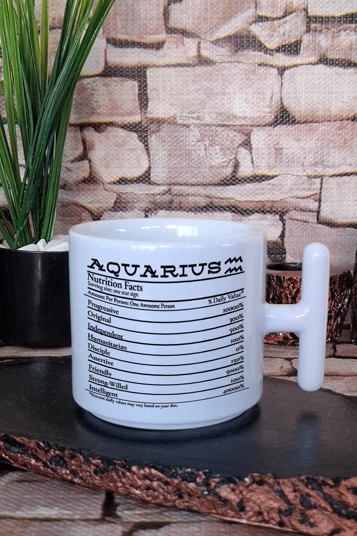 Kova Burcu Aquarius Nutrition facts Eğlenceli Hediyelik Baskılı T Kulplu Latte Fincanı Kupa Bardak