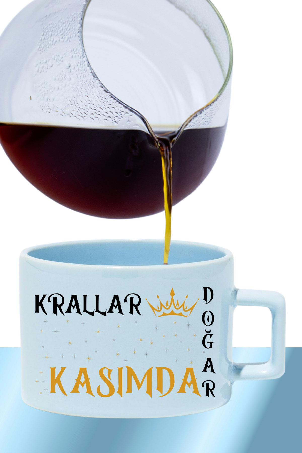 Krallar Ocakta Doğar Baskılı Eş Sevgili Baba Özel Gün Hediyelik Dikdörtgen Kulp Pastel Mavi Fincan