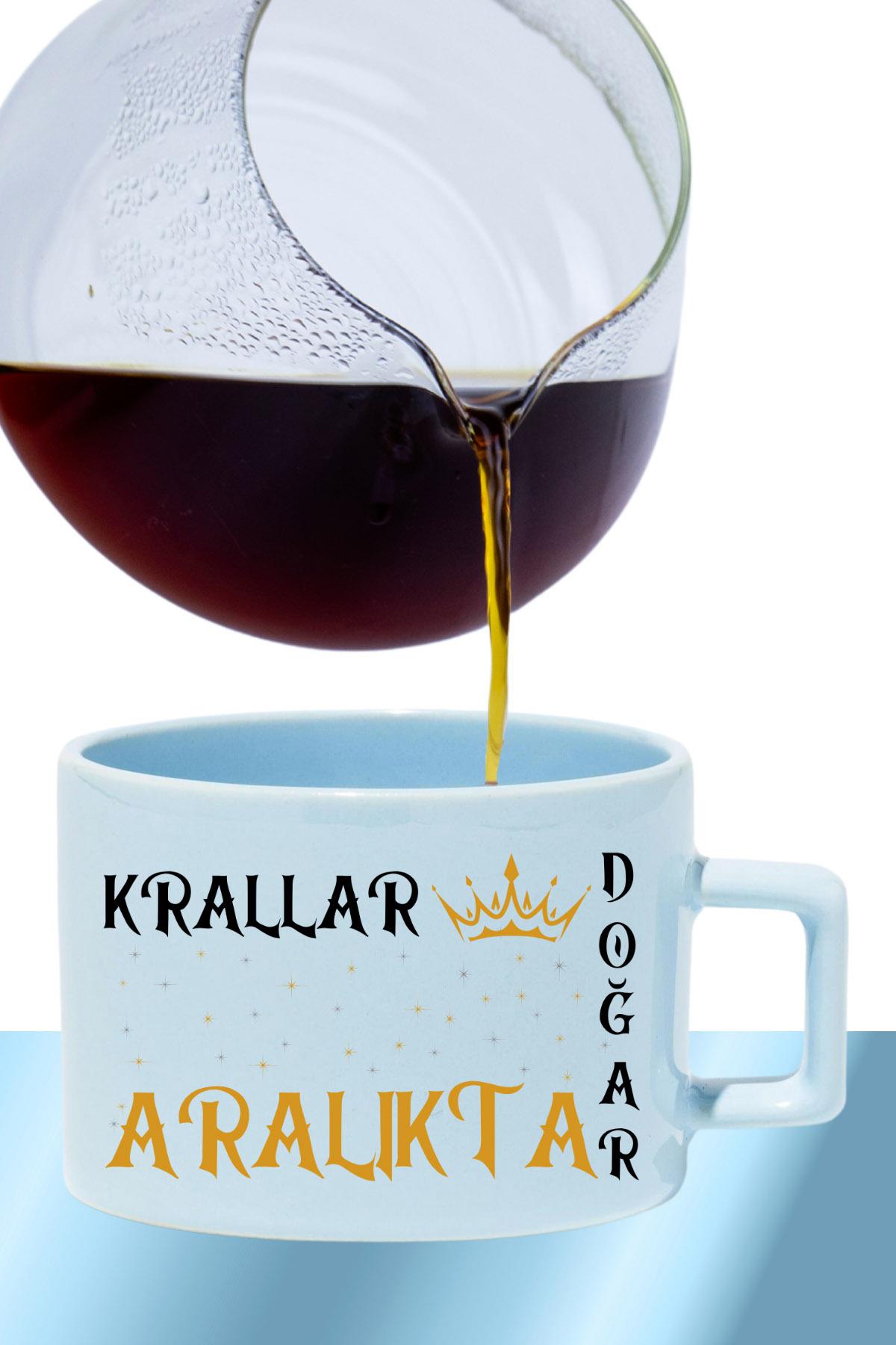 Krallar Ocakta Doğar Baskılı Eş Sevgili Baba Özel Gün Hediyelik Dikdörtgen Kulp Pastel Mavi Fincan