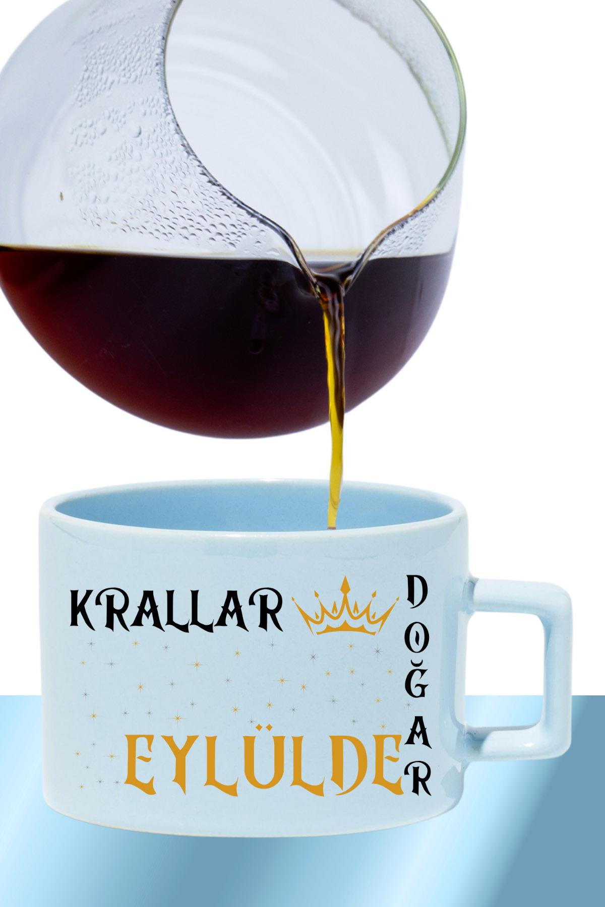 Krallar Ocakta Doğar Baskılı Eş Sevgili Baba Özel Gün Hediyelik Dikdörtgen Kulp Pastel Mavi Fincan