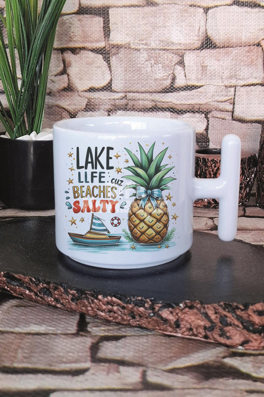 Lake Life Cuz Beaches Satly Baskılı T Kulplu Latte Fincanı Kupa Bardak