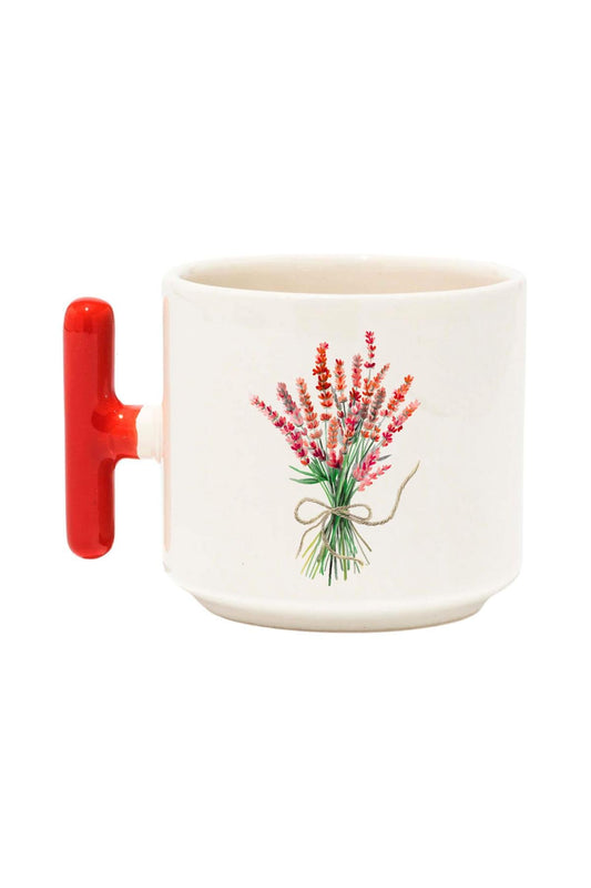 Lavanta Buketi Baskılı Renkli T Kulplu Hediyelik Latte Fincanı Kupa Bardak