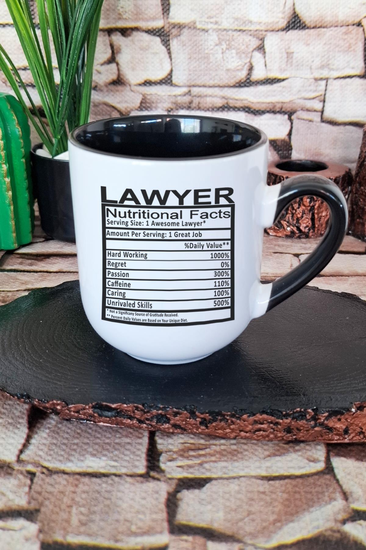 Lawyer Nutrition Facts Avukat Hediye Baskılı İçi ve Kulpu Siyah Renkli Premium Kupa Bardak