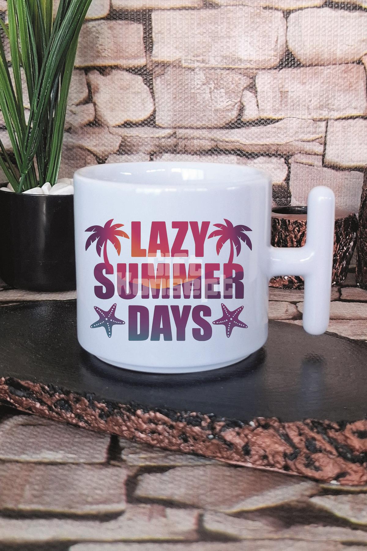Lazy Summer Days Baskılı T Kulplu Latte Fincanı Kupa Bardak