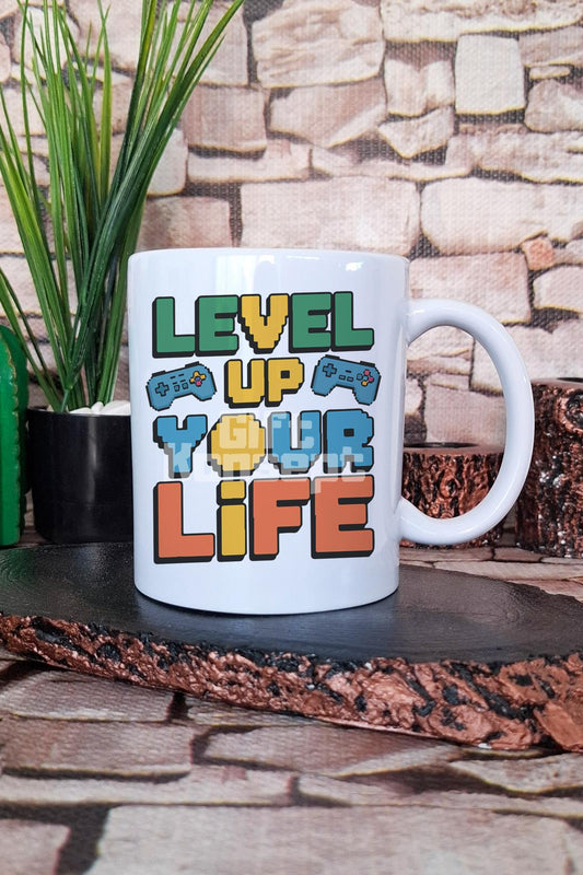 "Lever Up Your Life" Gamer Hediyelik Baskılı Çay Kahve Sunum Kupa Bardak