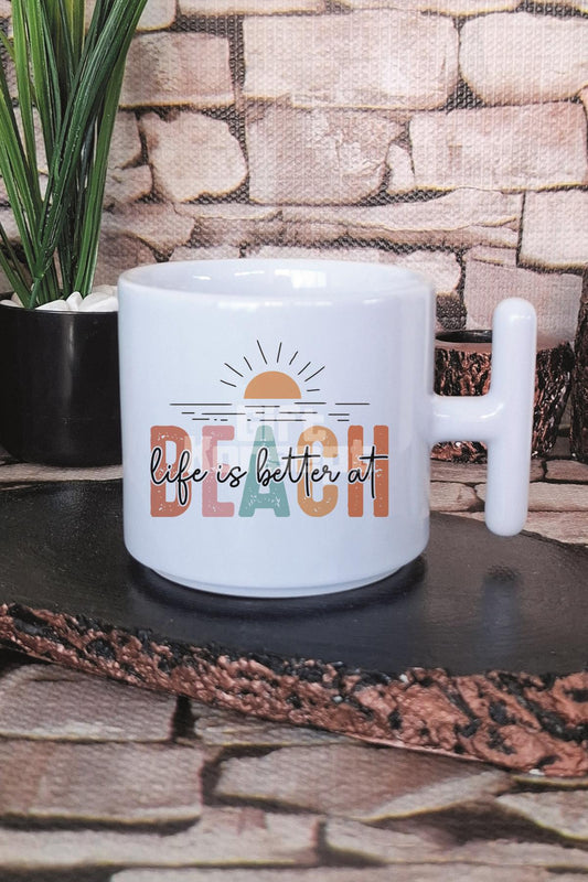 Life İs Better At Beach Baskılı T Kulplu Latte Fincanı Kupa Bardak
