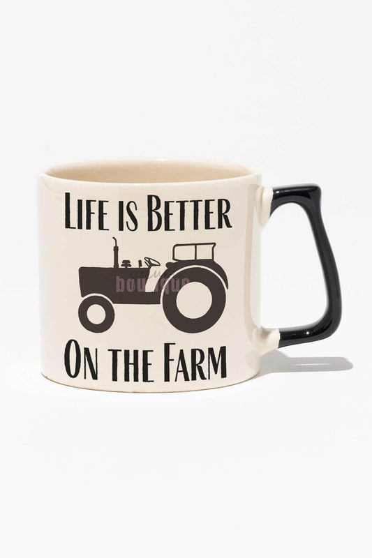 Life Is Better On The Farm Baskılı | Çiftçi Çiftlik Hediyelik | Siyah Kulplu Modern Seramik Kupa