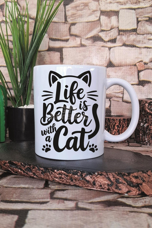 Life Is Better With A Cat Temalı Kedisever Mutluluk Hediyelik Baskılı Çay Kahve Sunum Kupa Bardak