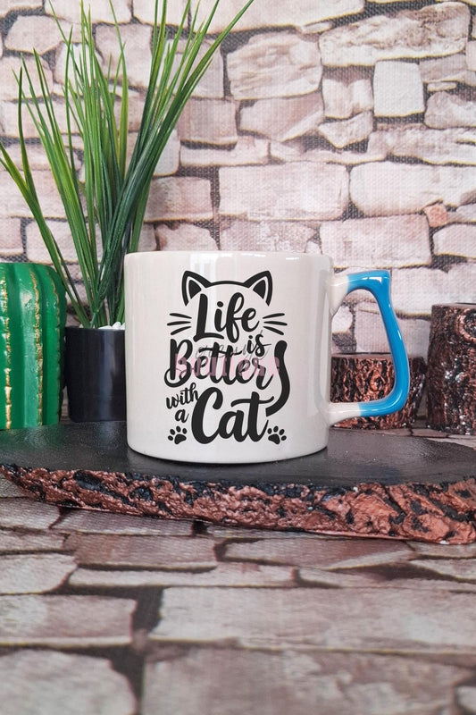 Life Is Better With A Cat Temalı Kedisever Mutluluk Hediyelik Kulplu Kupa Bardak