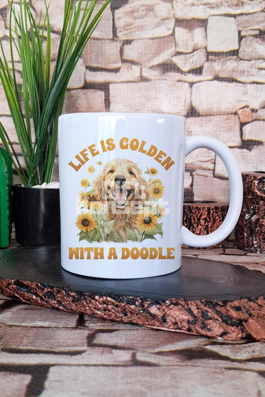 Life Is Gold With A Doodle Köpeksever Hediyelik Baskılı Çay Kahve Sunum Kupa Bardak