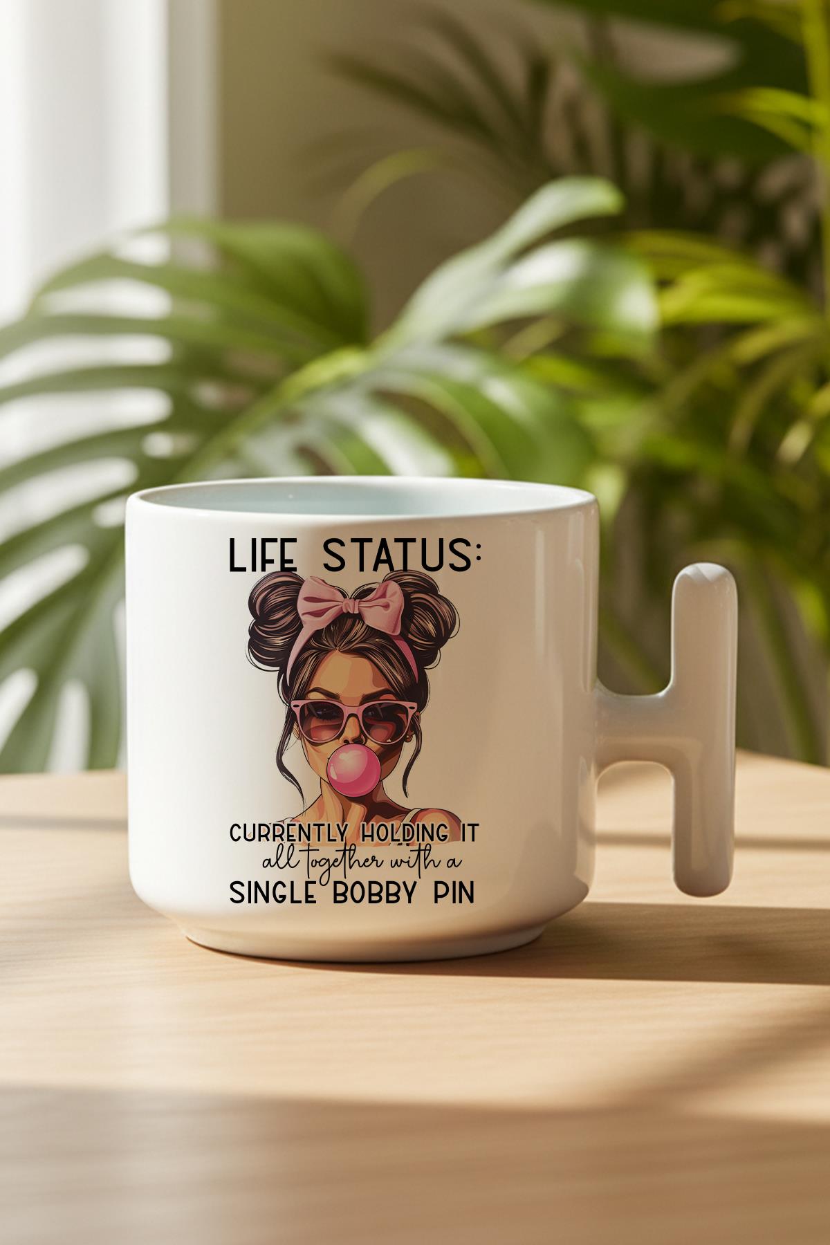 Life Status Baskılı Hediyelik T Kulplu Latte Fincanı Kupa Bardak