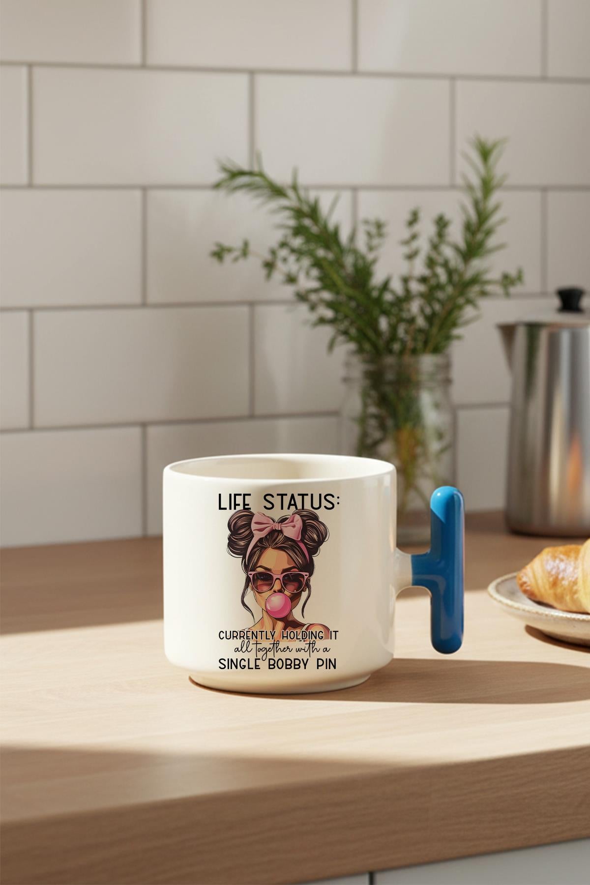 Life Status Baskılı Hediyelik T Kulplu Latte Fincanı Kupa Bardak