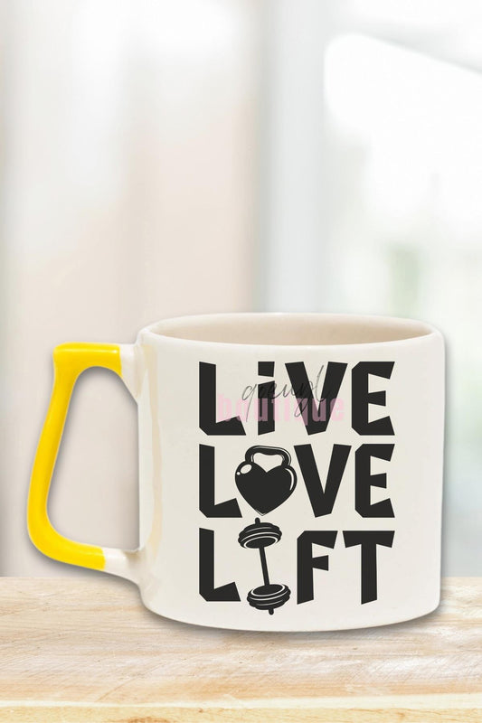 Live Love Lift Yazılı Gym Spor Ağırlık Halter Fitness Hediyelik Kulplu Kupa Bardak