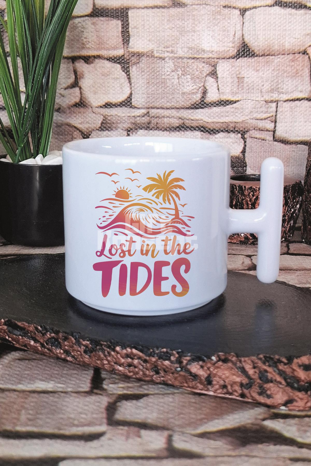 Lost İn The Tides Baskılı T Kulplu Latte Fincanı Kupa Bardak