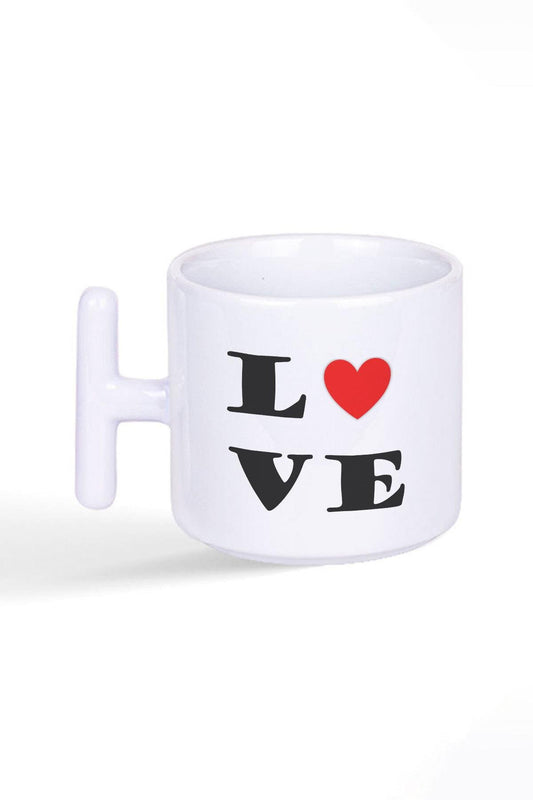 Love Aşk Hediye Baskılı Latte Fincanı T Kulplu Kupa Bardak
