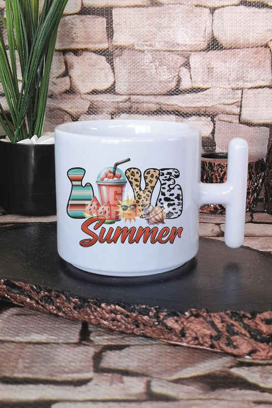 Love Summer Baskılı T Kulplu Latte Fincanı Kupa Bardak