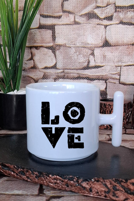 LOVE Yazı Baskılı T Kulplu Latte Fincanı Kupa Bardak