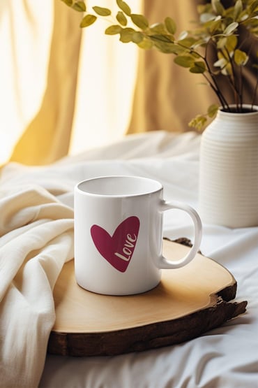 Love Yazılı Kalp Baskılı Beyaz Kupa Bardak