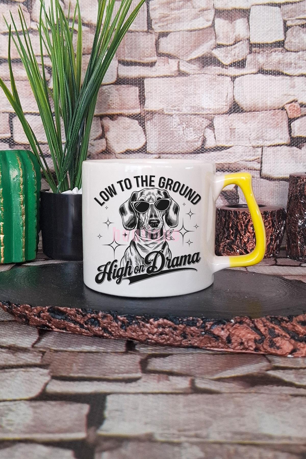 Low To The Ground Baskılı Komik Kısa Bacaklı Köpek Esprisi Hediyelik Kulplu Kupa Bardak