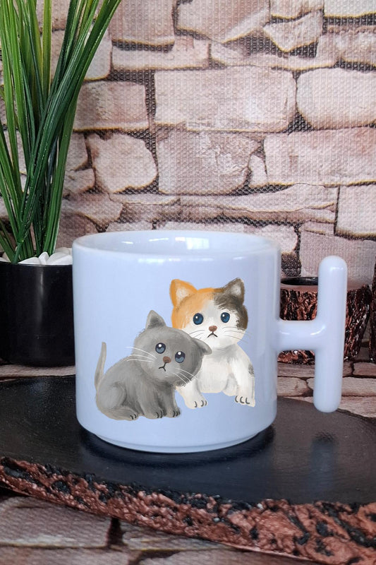 Masum Kedi Baskılı T Kulplu Latte Fincanı Kupa Bardak