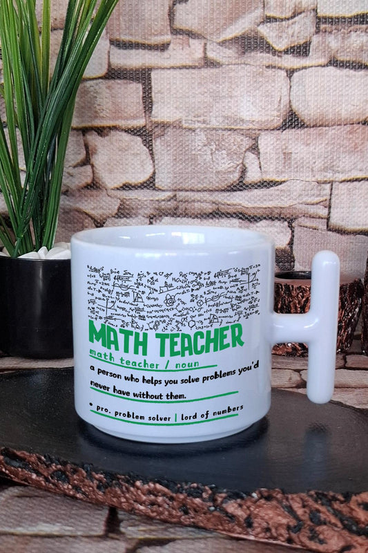 Math Teacher Noun Baskılı Matematik Öğretmeni T Kulplu Latte Fincanı Kupa Bardak