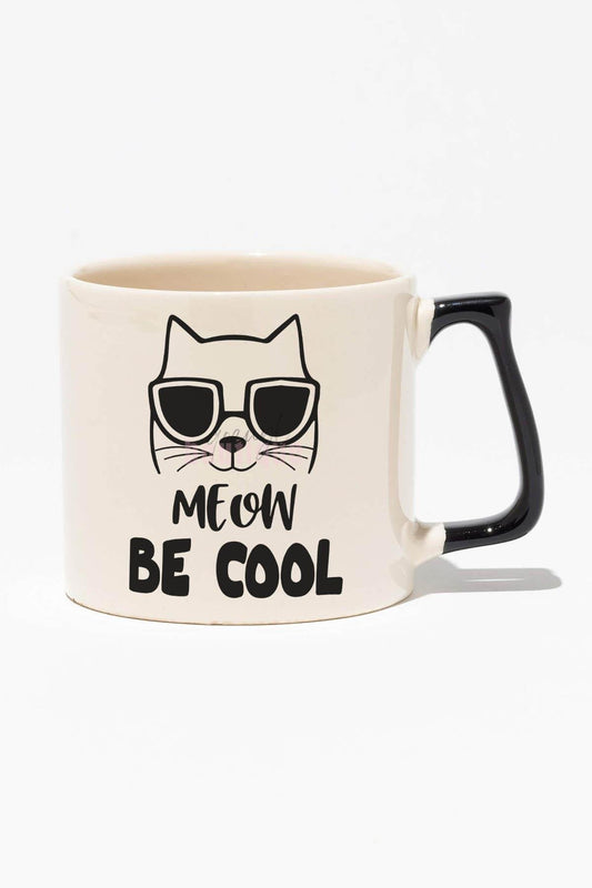 Meow Be Cool Baskılı | Hediyelik | Siyah Kulplu Modern Seramik Kupa
