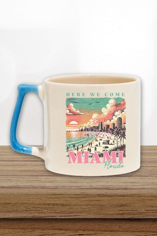 Miami Summer Trip Baskılı Yaz Tatili Plaj Eğlencesi Hediyelik Kulplu Kupa Bardak