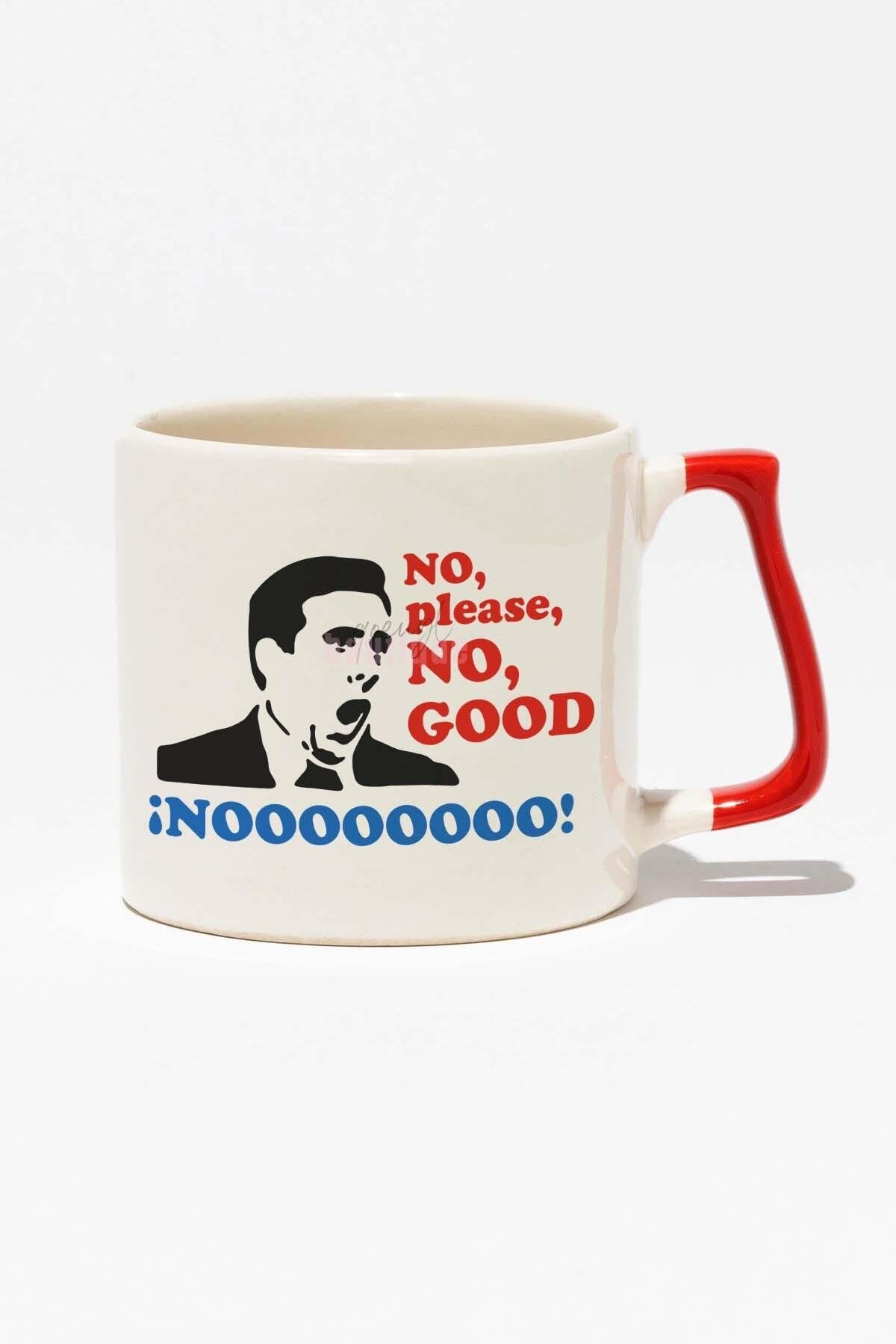 Michael Scott No God Please Baskılı Kırmızı Kulplu Modern Seramik Kupa