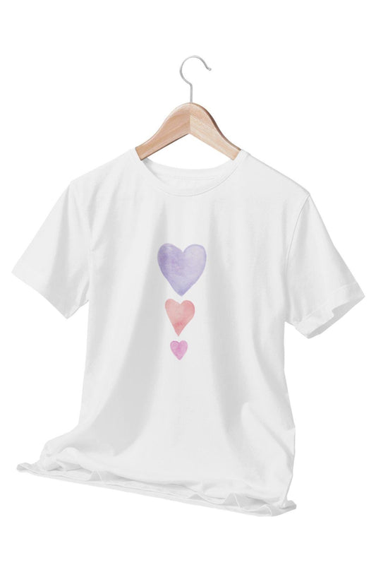 Mini Renkli Kalp Baskılı Eğlenceli Beyaz Unisex T-Shirt