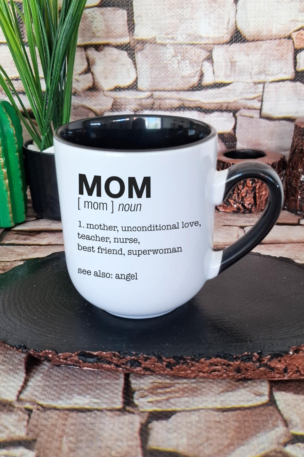 Mom Anneler Günü Anne Hediye Baskılı İçi ve Kulpu Siyah Renkli Premium Kupa Bardak