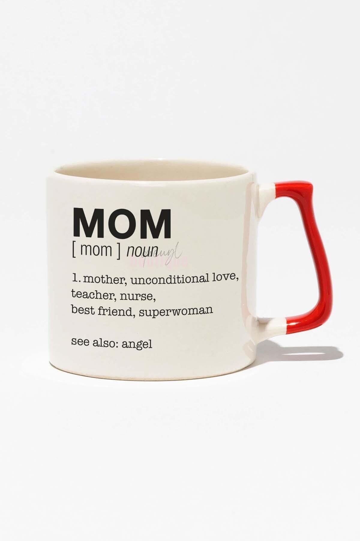 Mom Anneler Günü Anne Hediye Baskılı Kırmızı Kulplu Modern Seramik Kupa