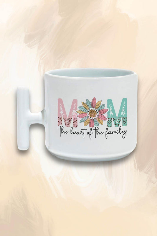 Mom Heart Of The Family Baskılı Anneler Günü Hediyelik T Kulplu Latte Fincanı Kupa Bardak