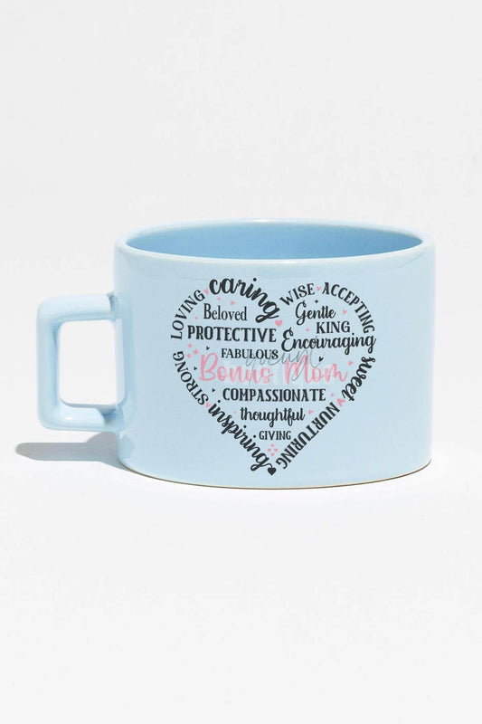 Mom Kalp Şekilli Yazılı Baskılı Anneler Günü Hediyelik Mavi Dikdörtgen Kulplu Fincan Kupa Bardak