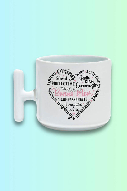 Mom Kalp Şekilli Yazılı Baskılı Anneler Günü Hediyelik T Kulplu Latte Fincanı Kupa Bardak