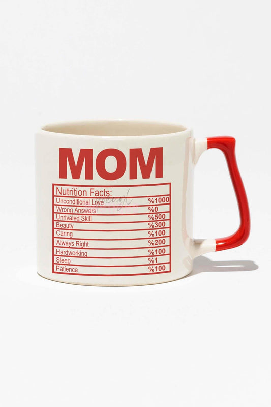 Mom Nutrition Facts Baskılı | Anneler Günü Anneye Hediye | Kırmızı Kulplu Modern Seramik Kupa