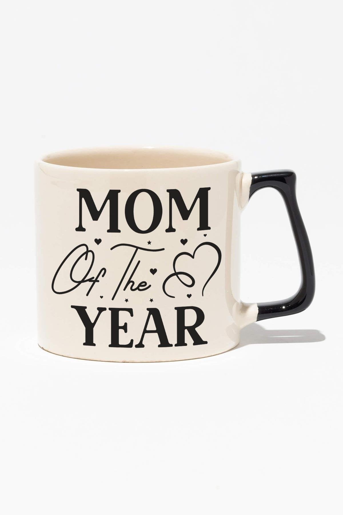 Mom Of The Year Baskılı Anneler Günü Hediyelik Siyah Kulplu Modern Seramik Kupa