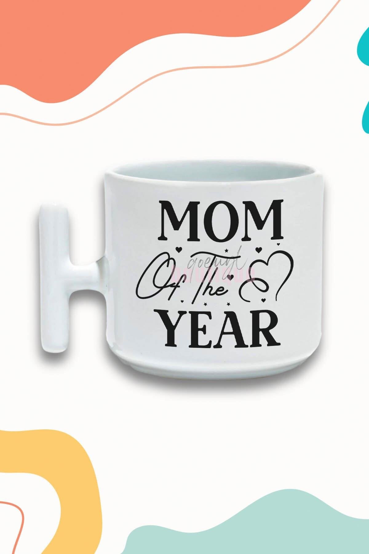 Mom Of The Year Baskılı Anneler Günü Hediyelik T Kulplu Latte Fincanı Kupa Bardak