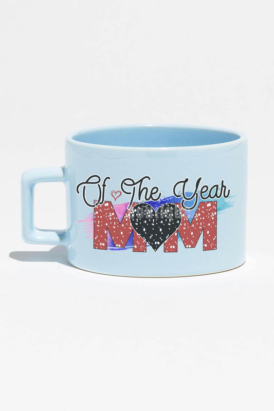 Mom Of The Year No:2 Baskılı Anneler Günü Hediyelik Mavi Dikdörtgen Kulplu Fincan Kupa Bardak