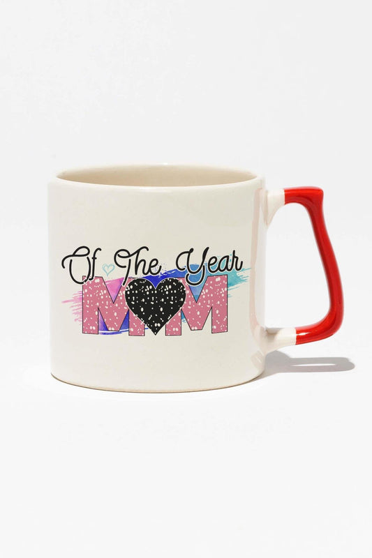 Mom Of The Year No:2 Baskılı Anneler Günü Hediyelik Kırmızı Kulplu Modern Seramik Kupa
