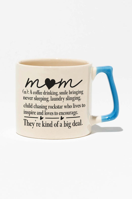 Mom Sözlük Baskılı Anneler Günü Hediyelik Mavi Kulplu Modern Seramik Kupa