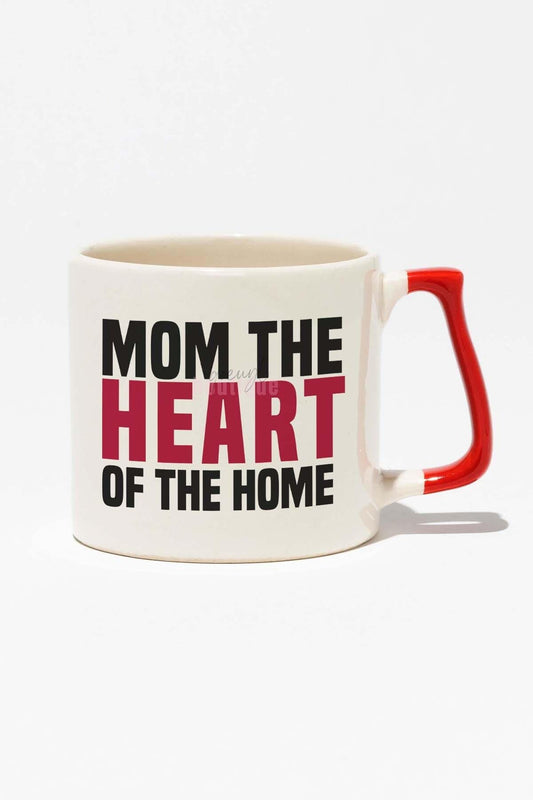 Mom The Heart Of The Home Anneler Günü Doğum Günü Hediye Baskılı Kırmızı Kulplu Modern Seramik Kupa