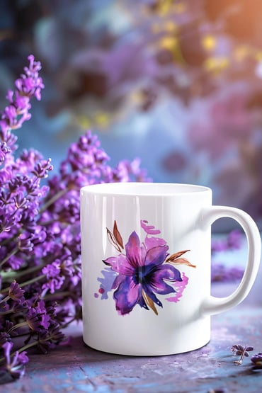 Mor Çiçek Baskılı Kupa Bardak