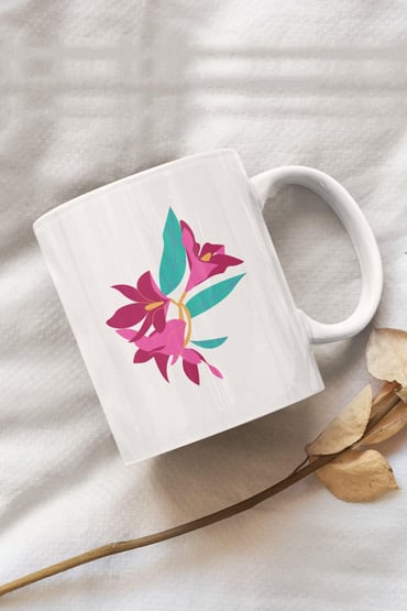 Mor Zambak Esintisi Baskılı Beyaz Kupa Bardak