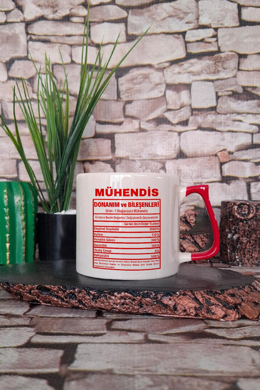 Mühendis Donanım Özellikleri Baskılı Eğlenceli Hediyelik Renkli Kulplu Fincan-Kupa Bardak